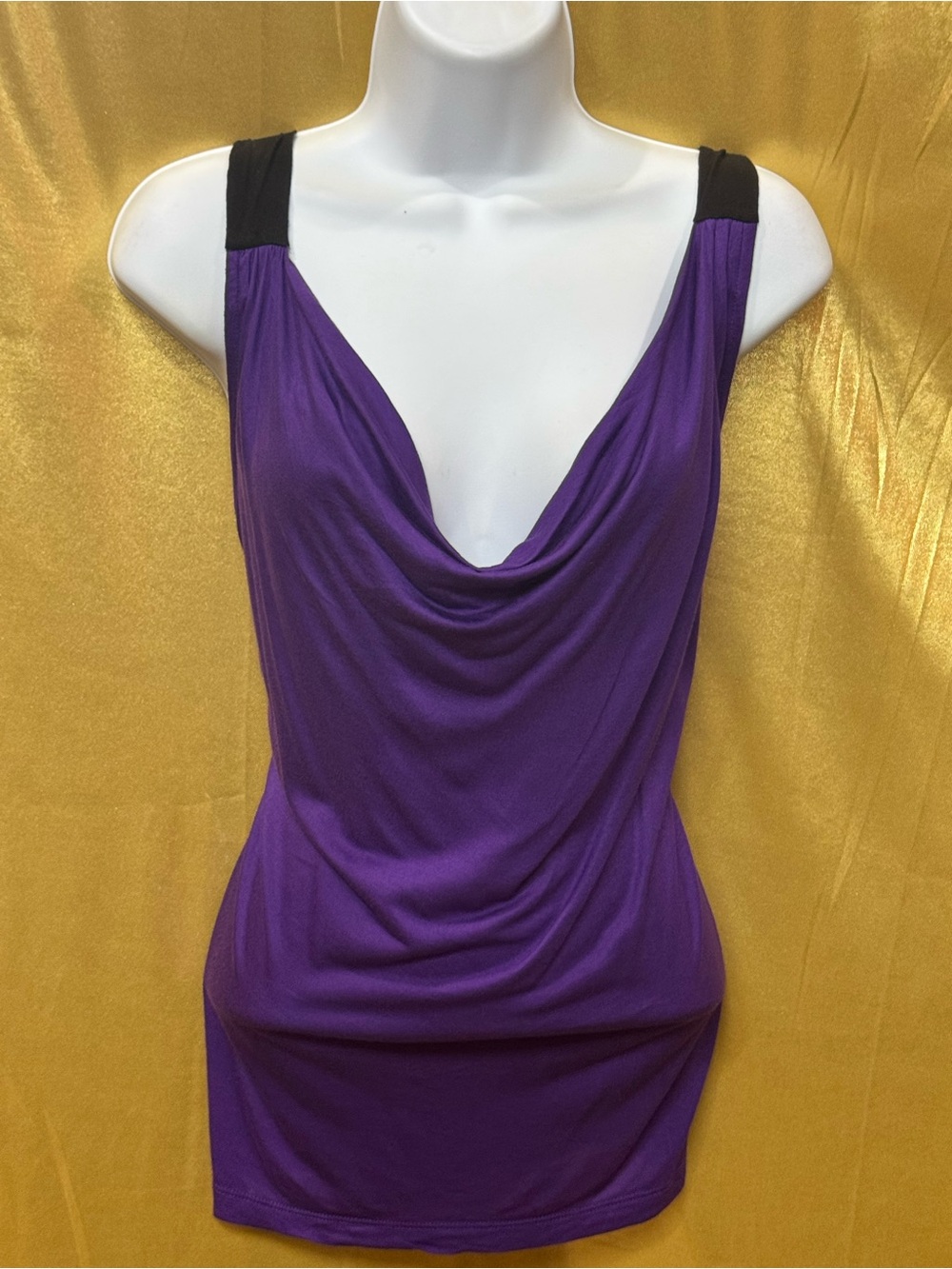 H&M Purple Cowl‎ Neck Sleeveless Top Blouse with Black Straps - Size Small
